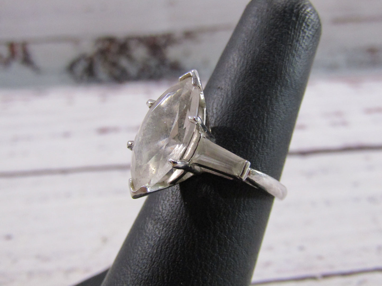14k White Gold Marquise CZ Cocktail Ring Size 6.5