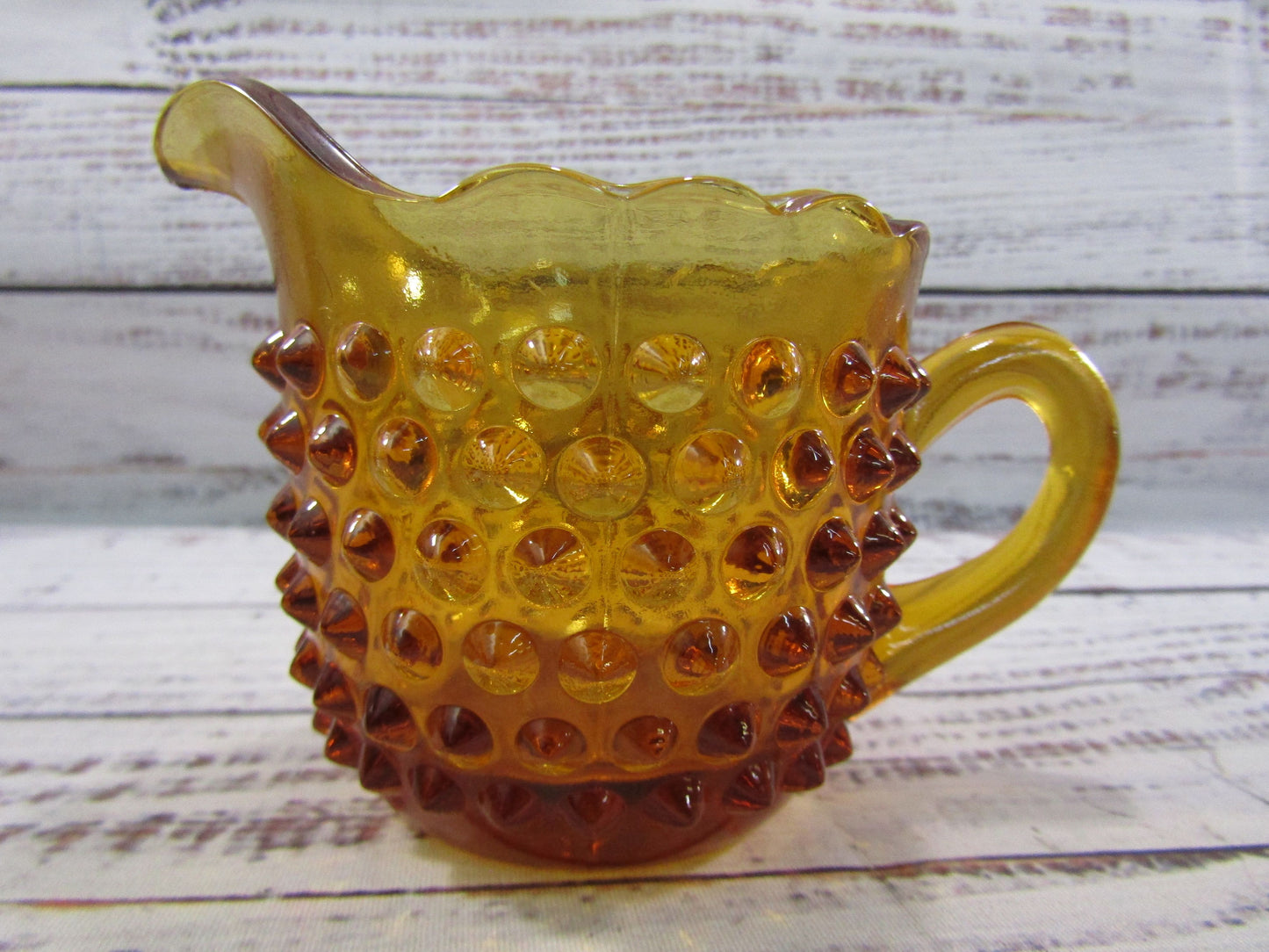 Vintage L.E. Smith Hobnail Amber Glass Creamer & Sugar Bowl