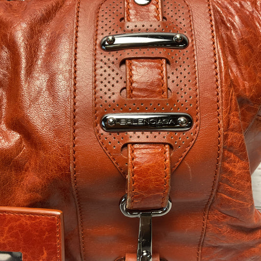 Balenciaga Boston Bag Brown Leather Shoulder Bag Purse 156428