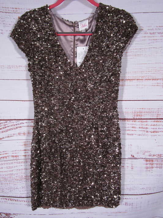 Parker Serena Women's Bronze Tone Sequin Mini Dress Size S