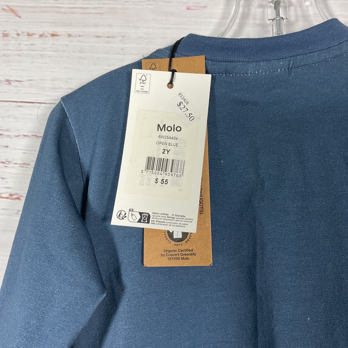 Molo Blue Weiner Dog Print Snap Button Closure Shoulder Baby Shirt - Size 2Y New