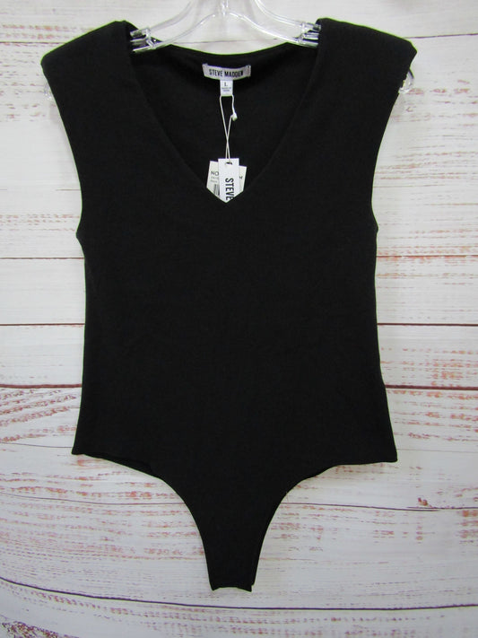 Steve Madden Women's Black V-Neck Bodysuit With Shoulder Pads Size L