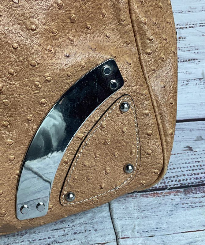 Guess Vintage Faux Leather Ostrich Embossed Shoulder Bag Brown