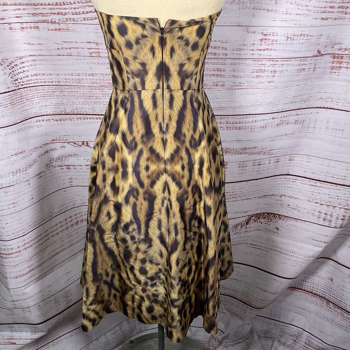 MONIQUE LHUILLER Women's Leapard Print Strapless Dress- SEE MEASUREMENTS