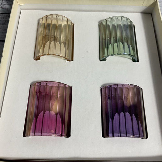 VTG Neiman Marcus Multicolor Glass Napkin Rings (Yellow, Green, Pink, Purple)
