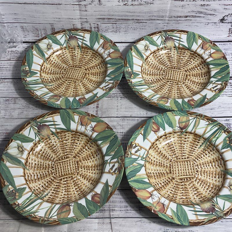 Limoges Laure Japy March Aux Herbes 9" Rim Soup Bowl 8 Pc French Porcelain Set