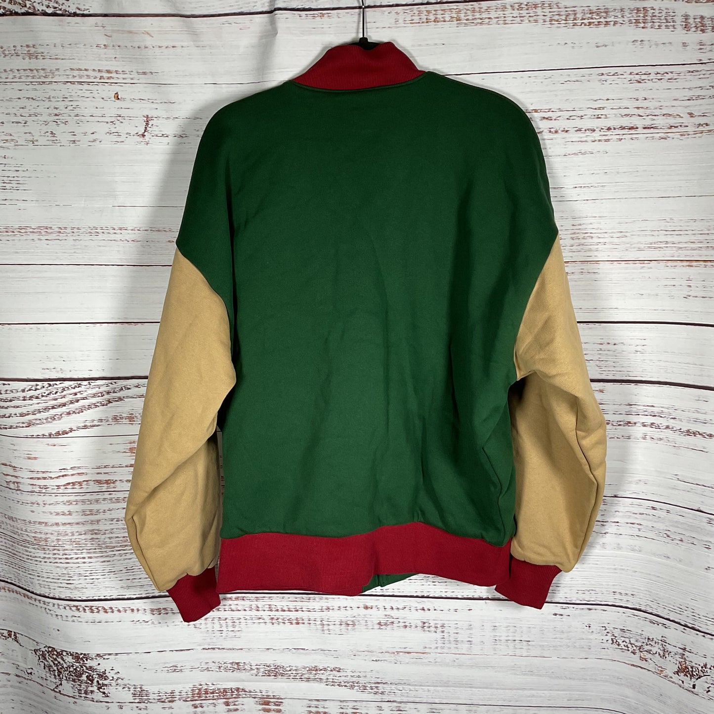 Under Armour Green Beige Heavyweight Oversized Bomber Varsity Jacket Sz L New