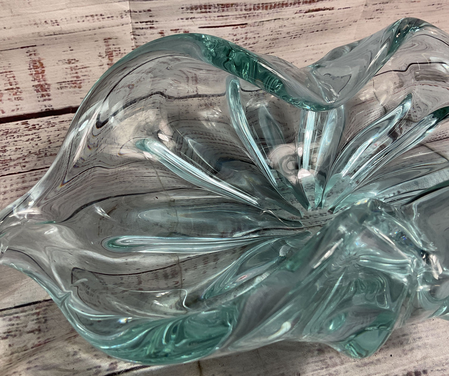Modern Curved Murano Style Decorative Art Glass Bowl Blue