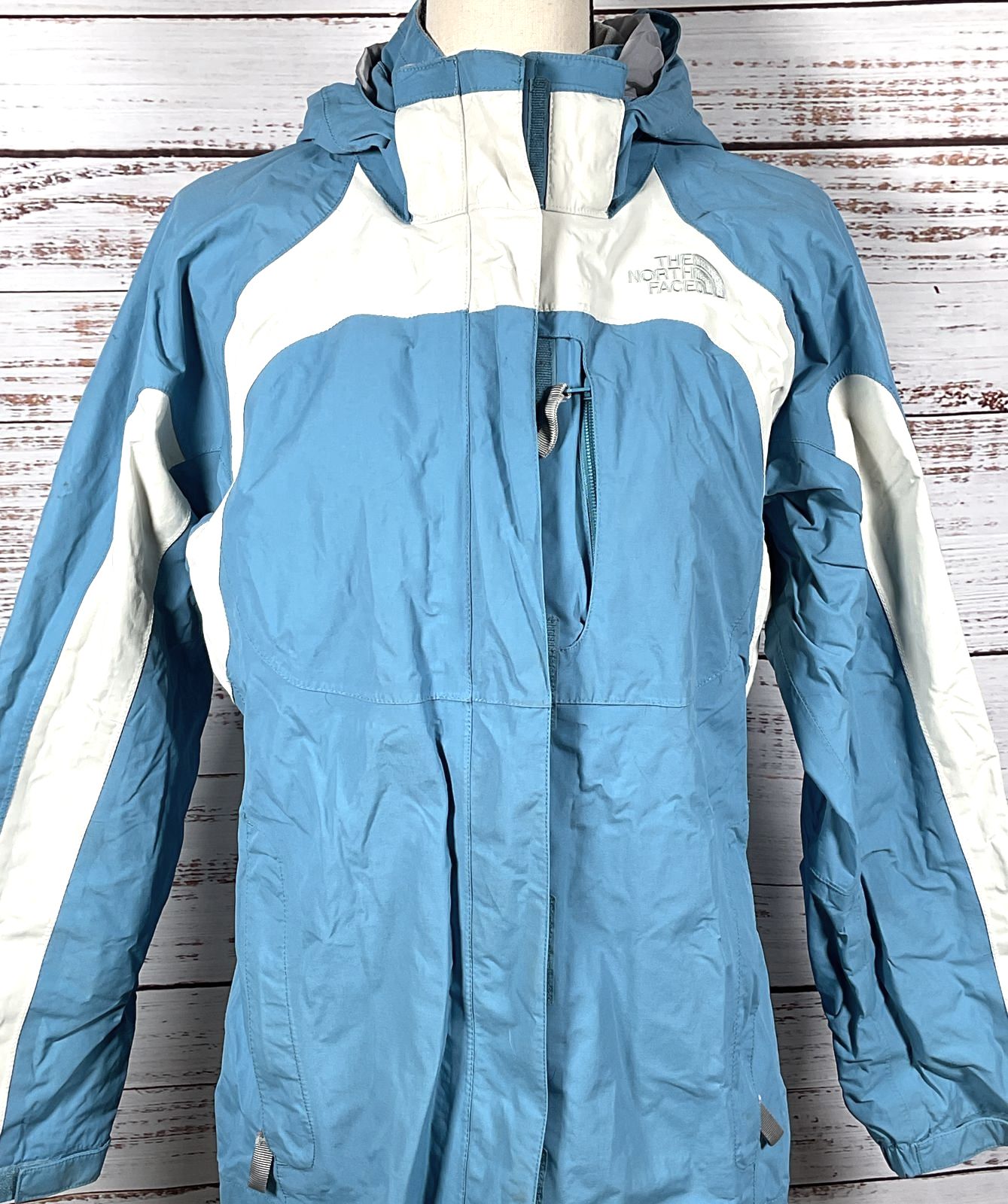 The North Face Hyvent Jacket Hooded Coat Girls Blue White XL