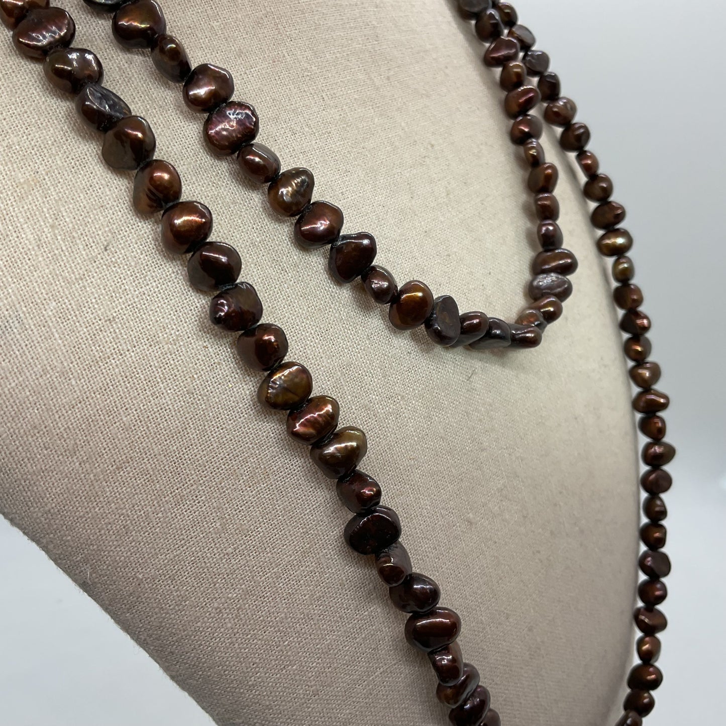 VTG. Sterling Silver & Chocolate Freshwater Pearl Beaded 46" Necklace