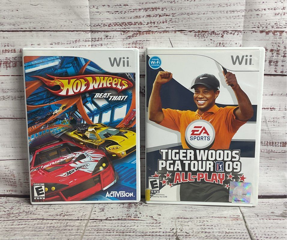 Nintendo Wii Lot of 2 Tiger Woods PGA tour Hot Wheels Video Games