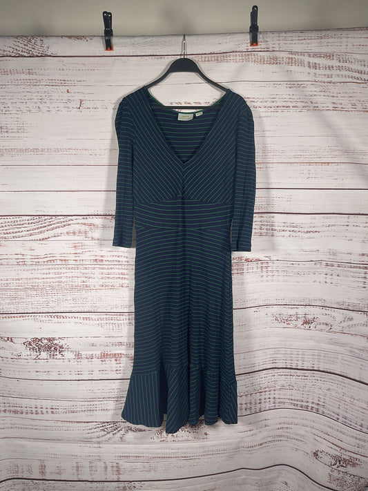 Maeve Navy Green Striped Long Sleeve Dress - Size Large
