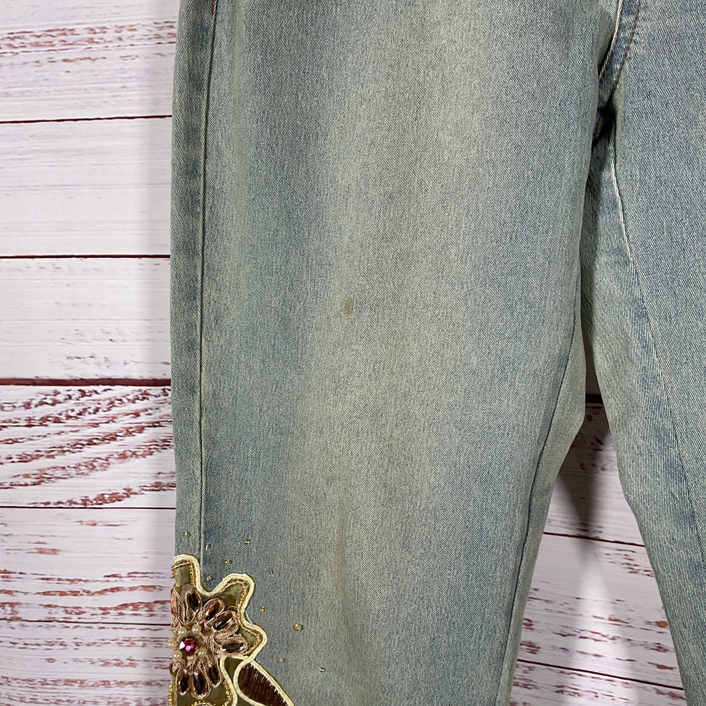 A.Z.I. Yellow Beaded Mesh Sheer Cuff Jeans Pants - Size 6