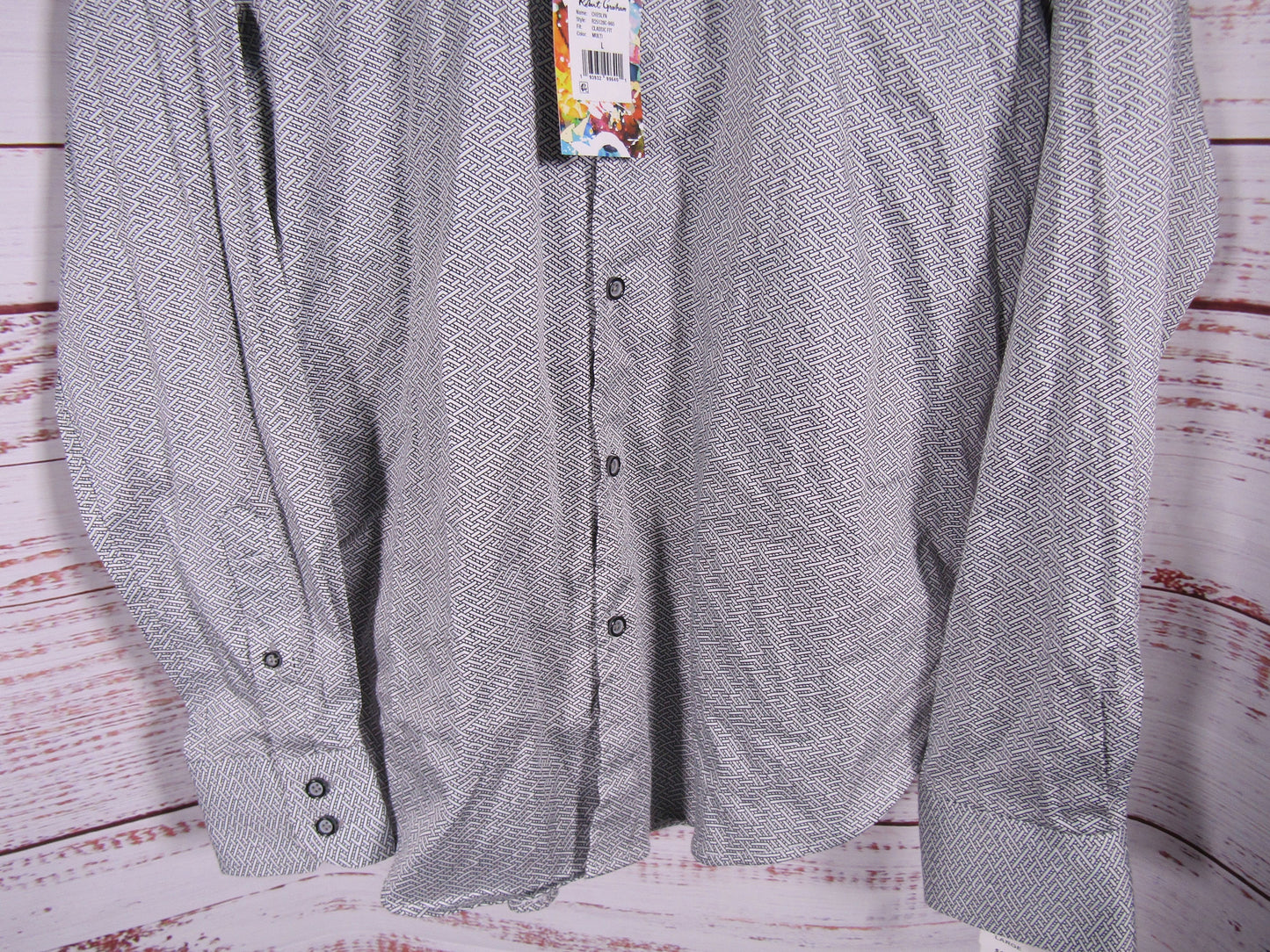 Robert Graham Cheslyn Men's White Geometric Print Long Sleeve Shirt Size L