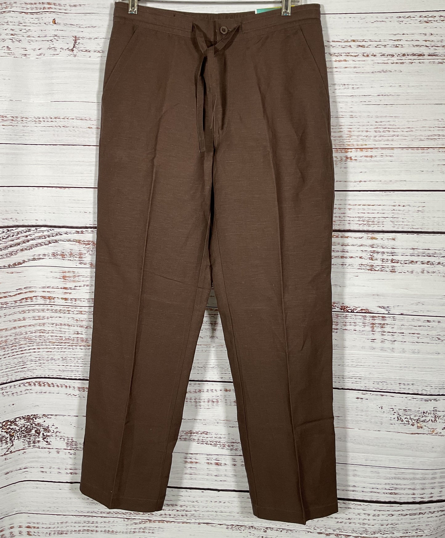 Cubavera Men's Brown Drawstring Linen Blend Pants Size M