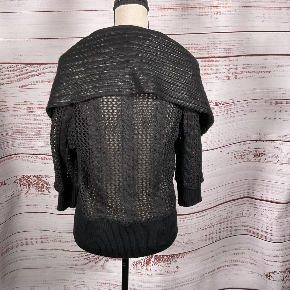 BYRON LARS Beauty Mark Women's Black Cable & Crochet Cardigan Sweater- SZ 8