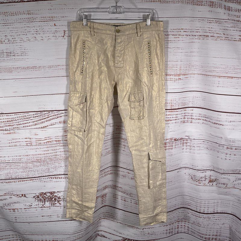 Mason's Shimmer Beige Two Tone Studded Pocket Cargo Pants - Size 44