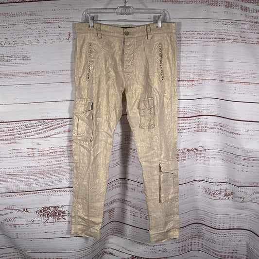 Mason's Shimmer Beige Two Tone Studded Pocket Cargo Pants - Size 44