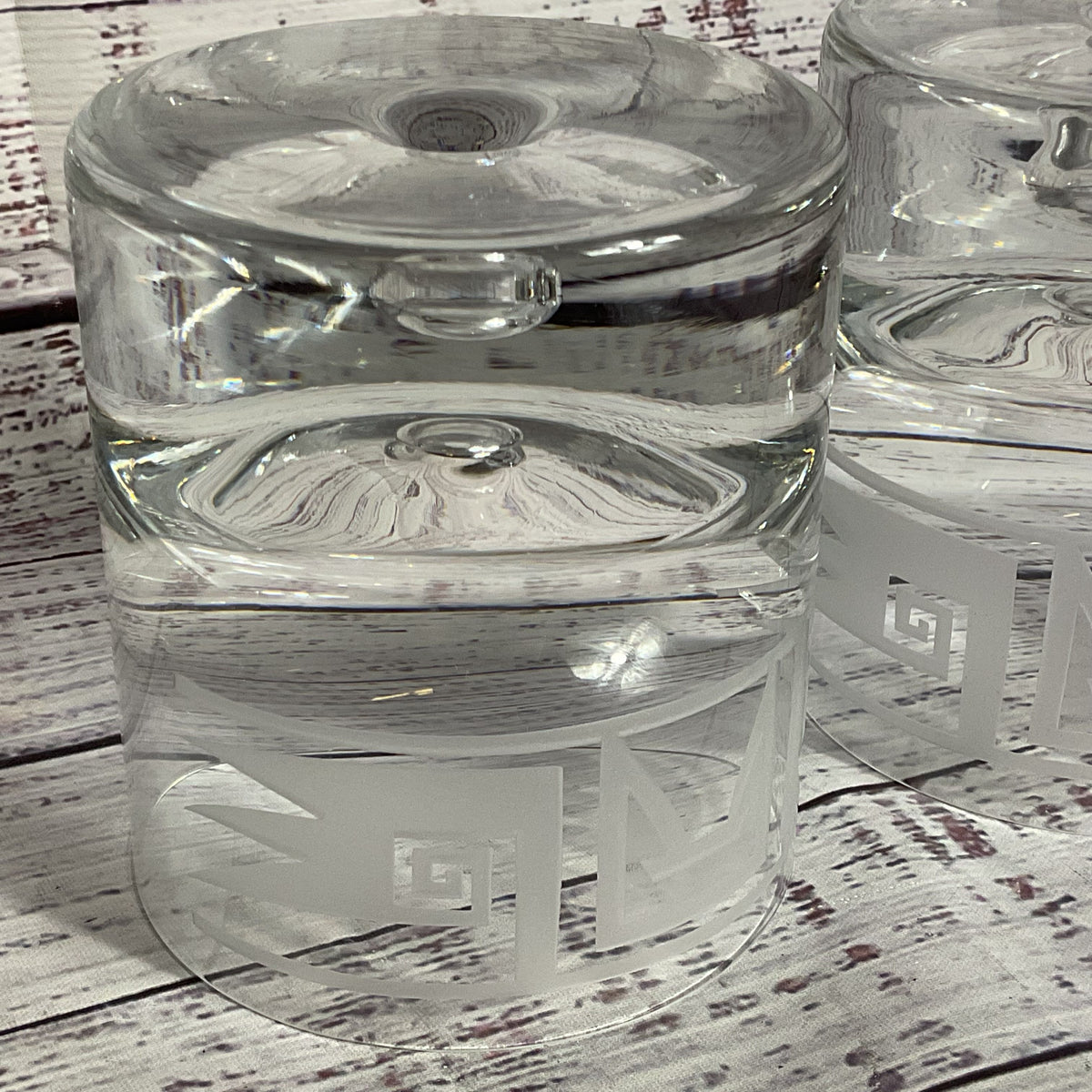 Set of 2 PERRY COYLE Etched Lowball Glassware