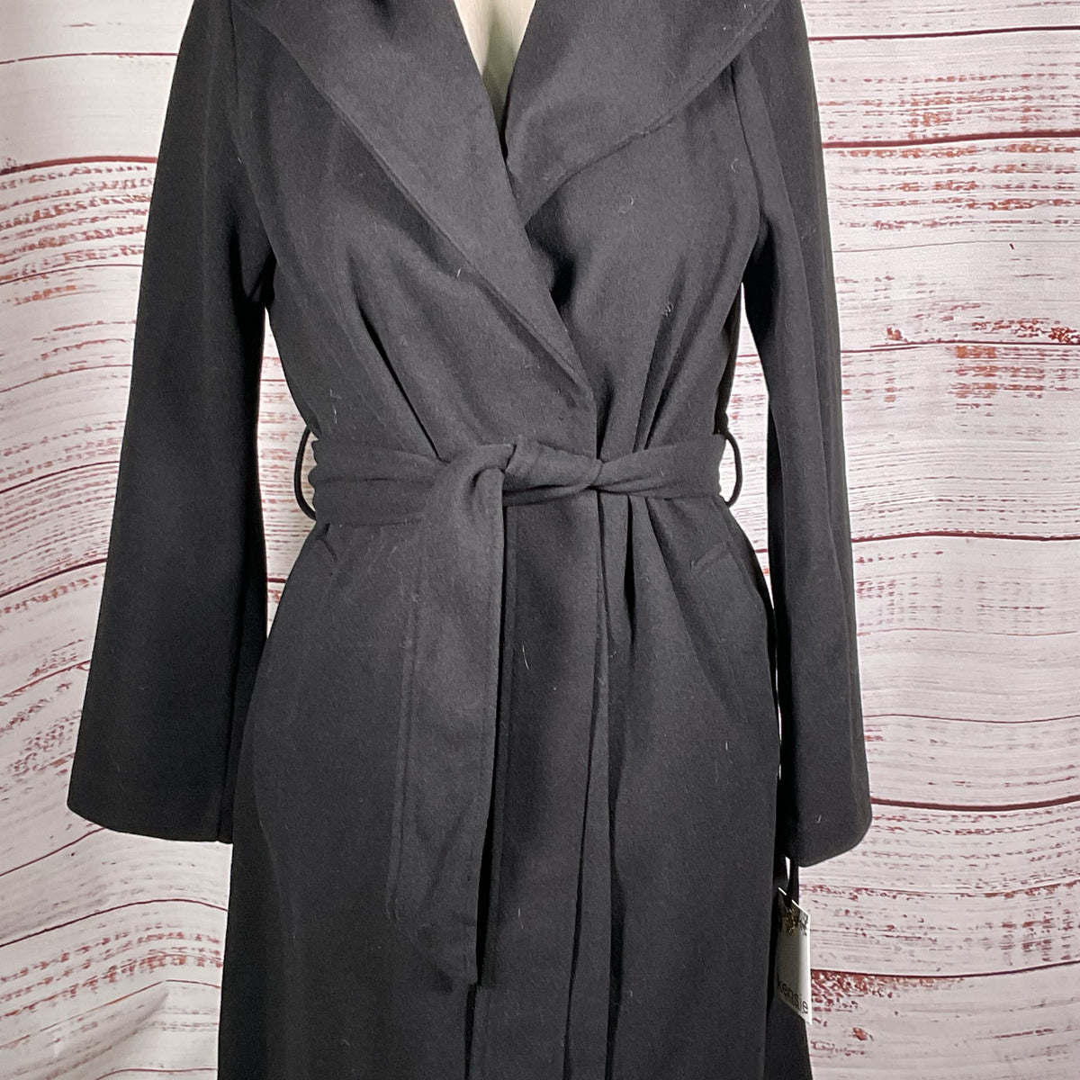 KENSIE Women's Black Hooded Belted Overcoat- SZ M