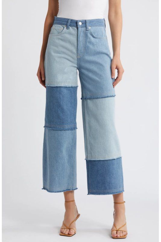 NWT Rails Getty Crop Light Indigo Patchwork High Rise Cropped Wide Leg Jeans 24