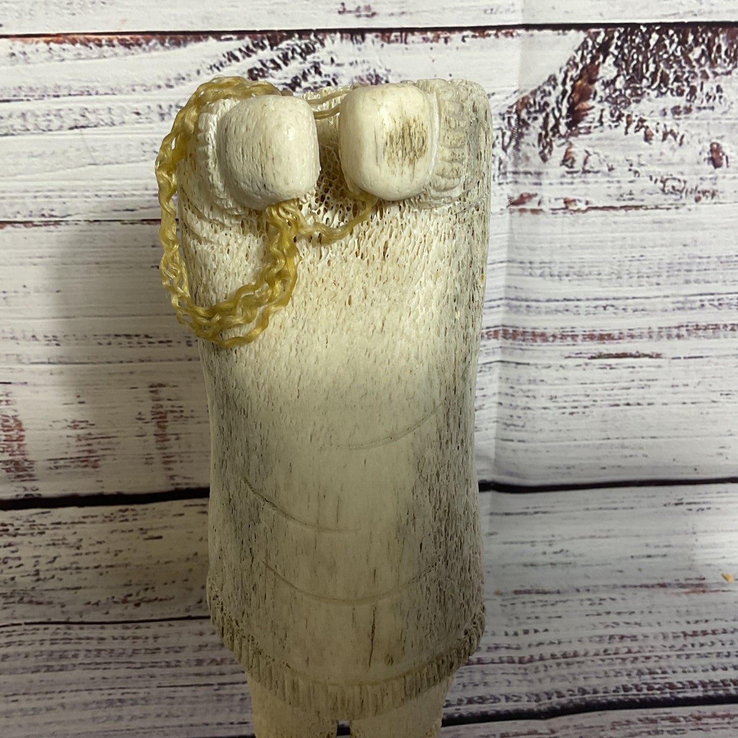 RICHARD OLANNA Carved Whalebone Eskimo Figurine Sculpture- 7.25"