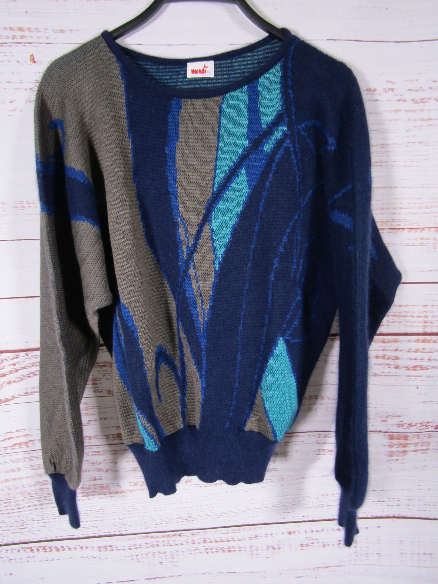 Vintage Mondi Women's Blue & Gray Wool Blend Knit Pullover Sweater Size 42