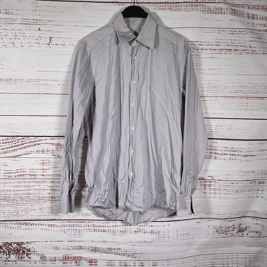Prada Light Grey Long Sleeve Button Down Dress Shirt - Size 39 15.5
