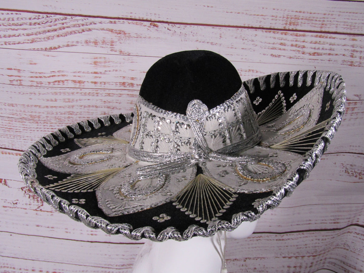 Ju-La Men's Black & Silver Ornate Charro Sombrero Hat Size S