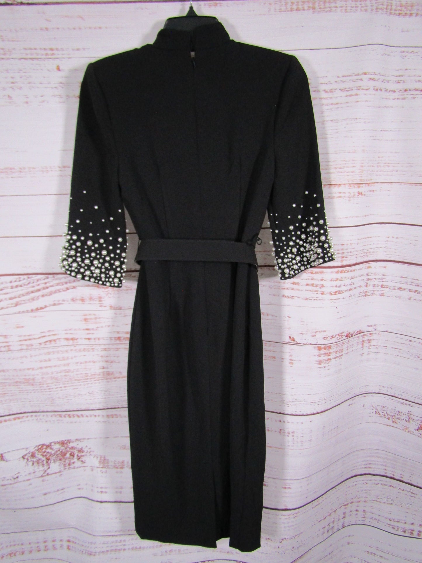 Badgley Mischka Women's Black Pearly Trim Midi Sheath Dress Size 0