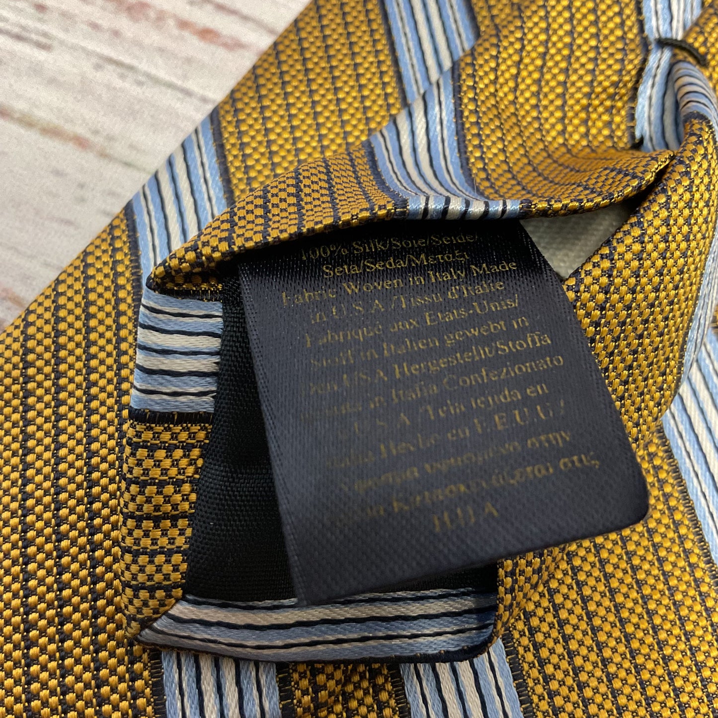 Brooks Brothers Yellow Blue Diagonal Silk Stripe Neck Tie - Size 58"