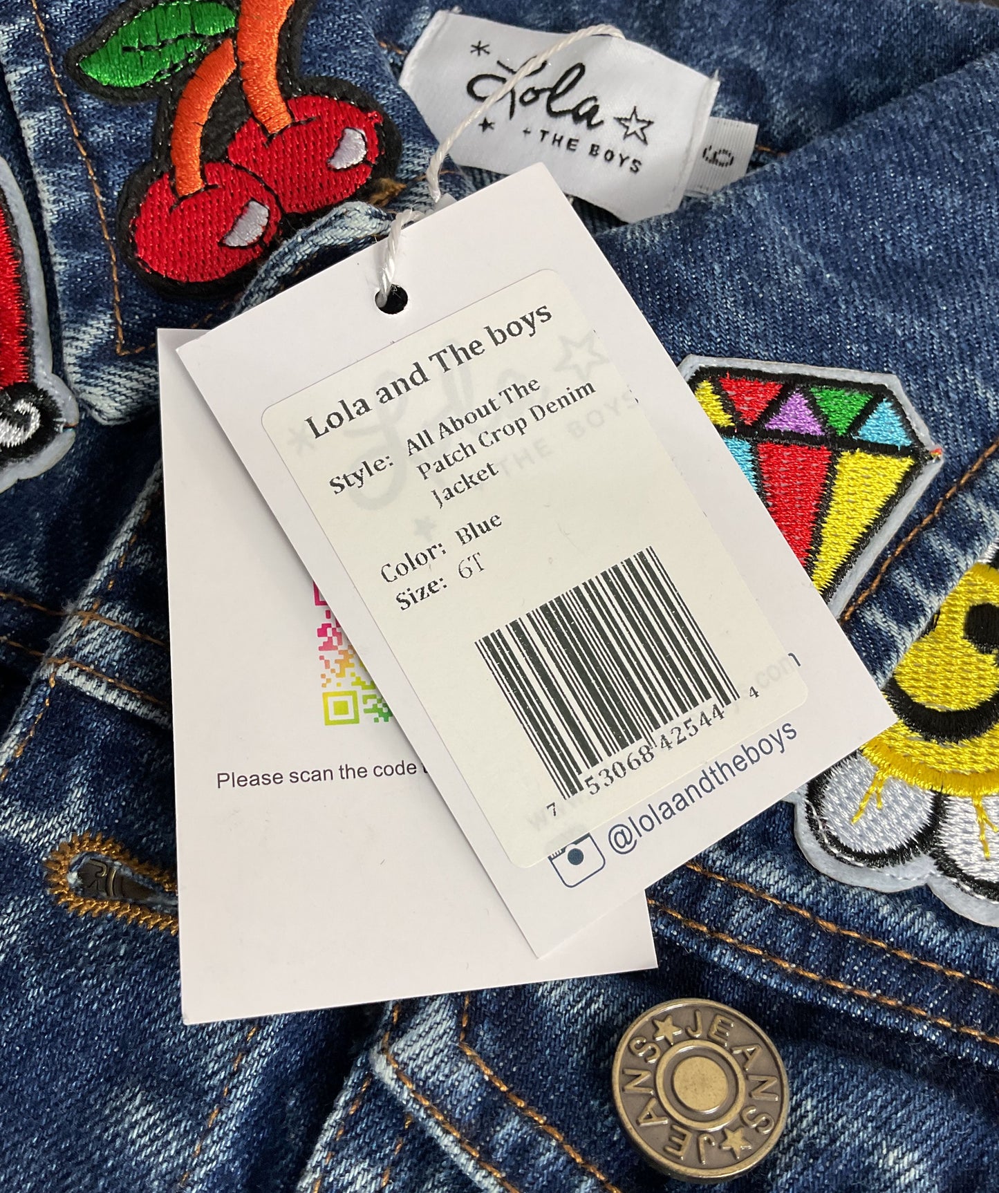 Lola & The Boys All About The Patch Crop Denim Jacket Blue Multicolor 6T