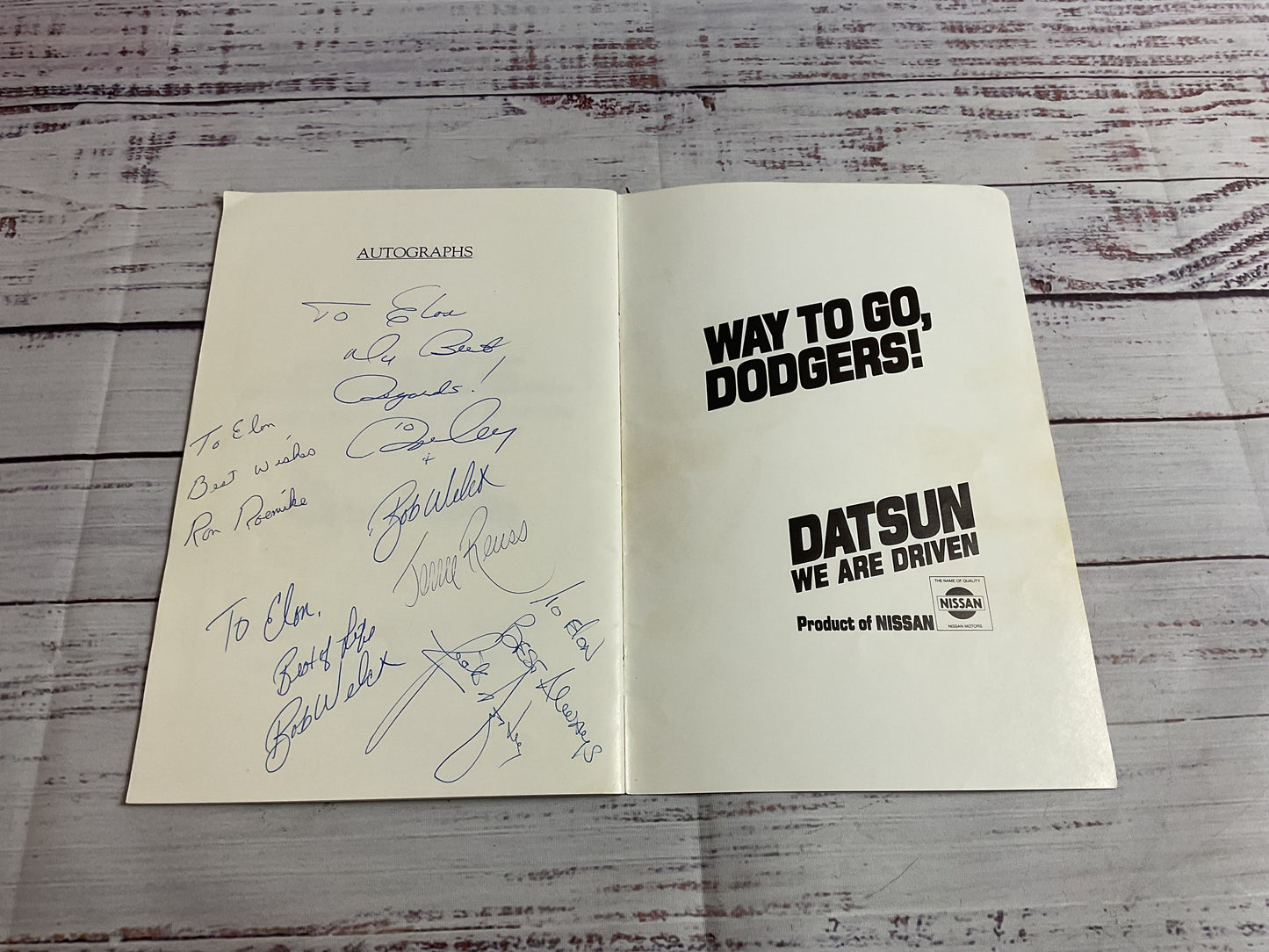 Signed Dodgers Florence Crittenton Services Pamphlet Welch Roenicke Reuss