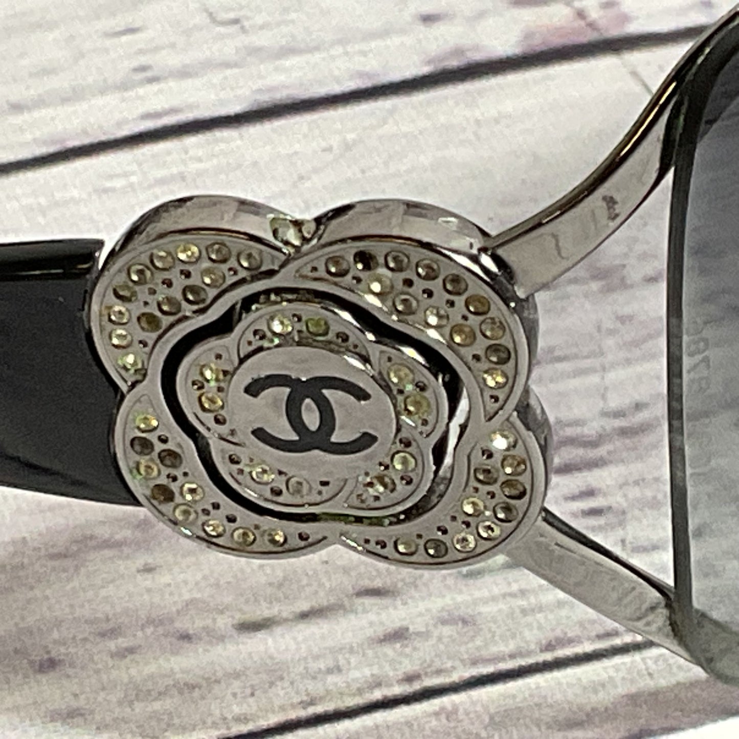 CHANEL 4164-B Camillia Shield Womens Black Crystal Sunglasses (MISSING CRYSTALS)