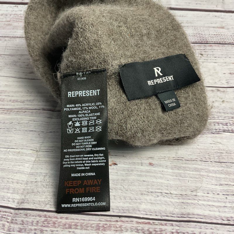 Represent England Gray Textured Knit Wool Blend Beanie Hat
