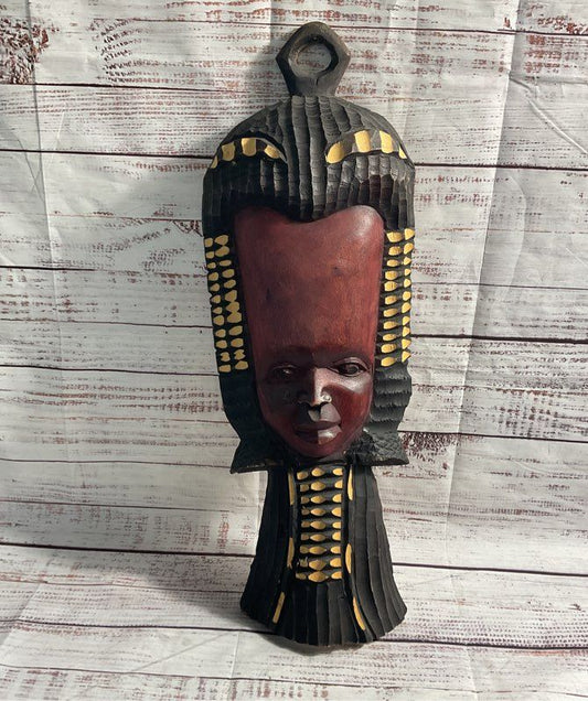 Vintage South African Wooden Carved Mask Wall Decor 20"