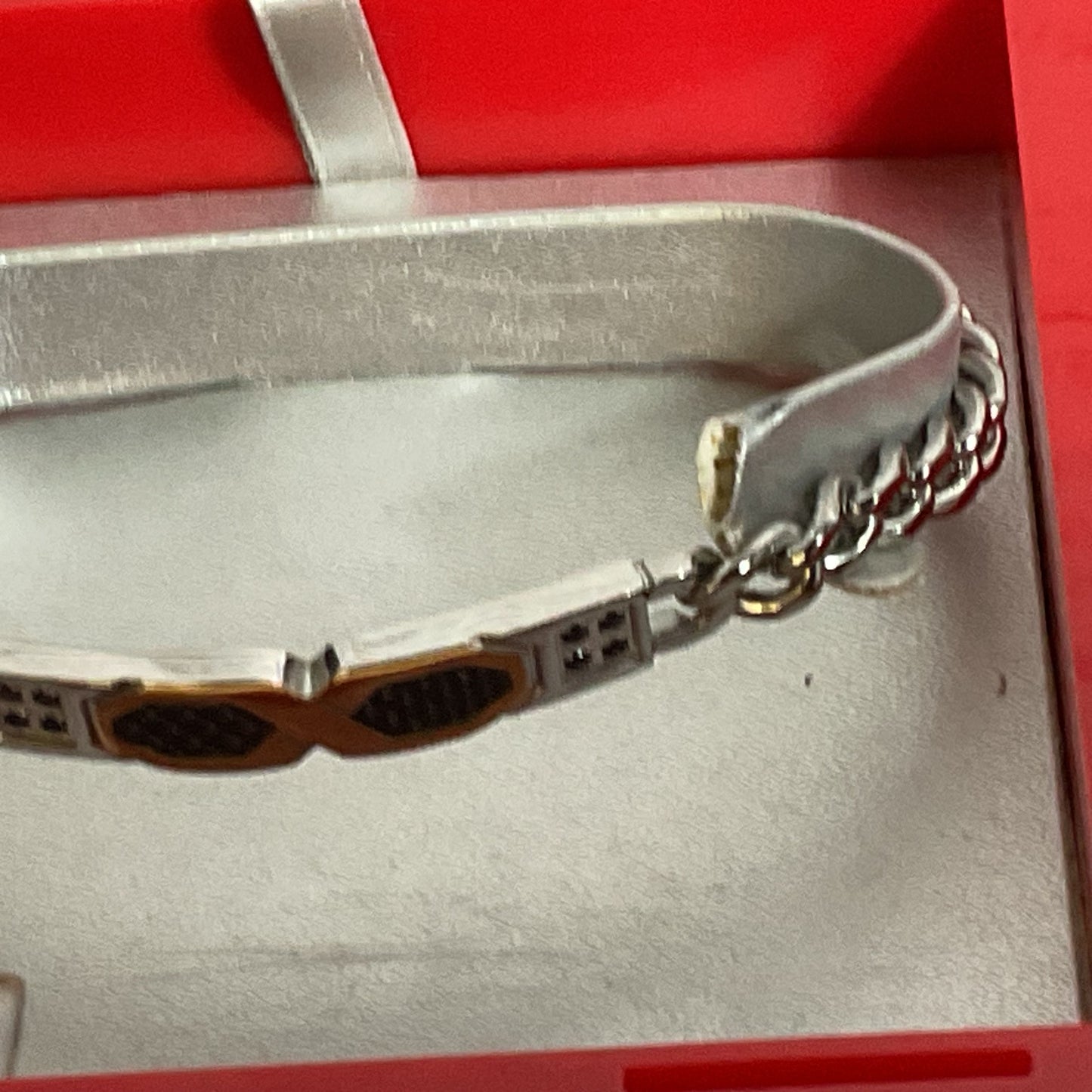 NEW ROSSOAMANTE Silver Tone SS & Rhinestone Curb Chain Bracelet