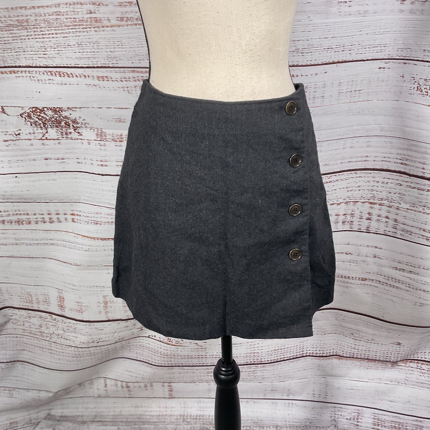 Sisley Dark Grey Wool Blend Asymmetrical Button Up Skirt - Size 44 US8