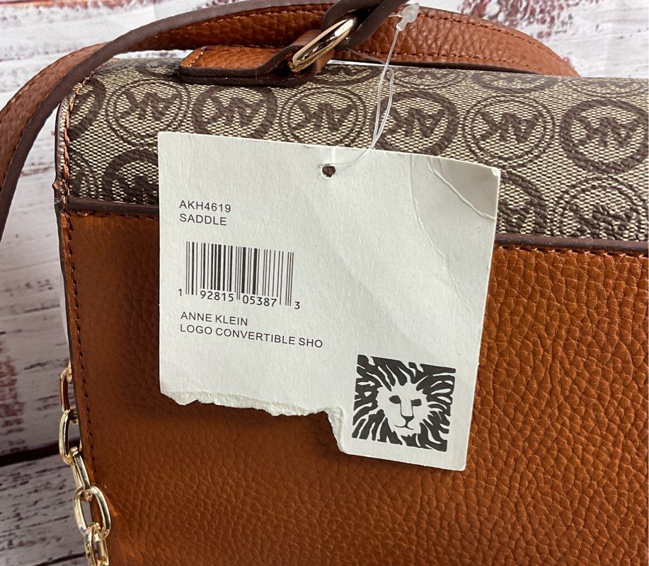 Anne Klein Ring Logo Convertible Shoulder Bag Saddle Brown