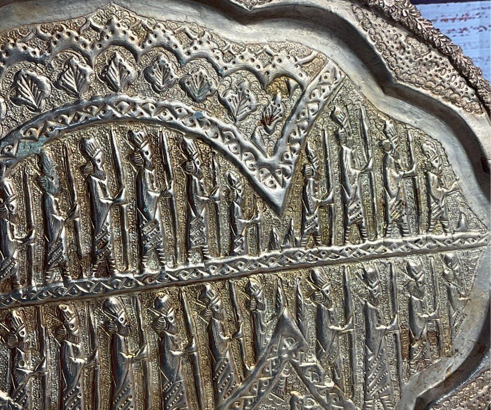 Vintage Persian Embossed 20" King Tray Brass