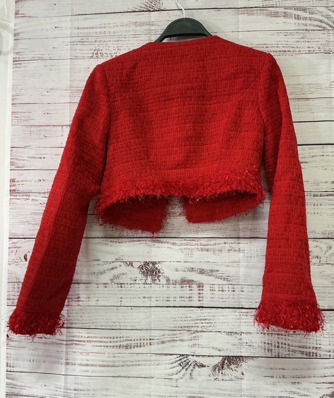 NWT Women's Endless Rose Trimmed Feather Cropped Blazer Size XS