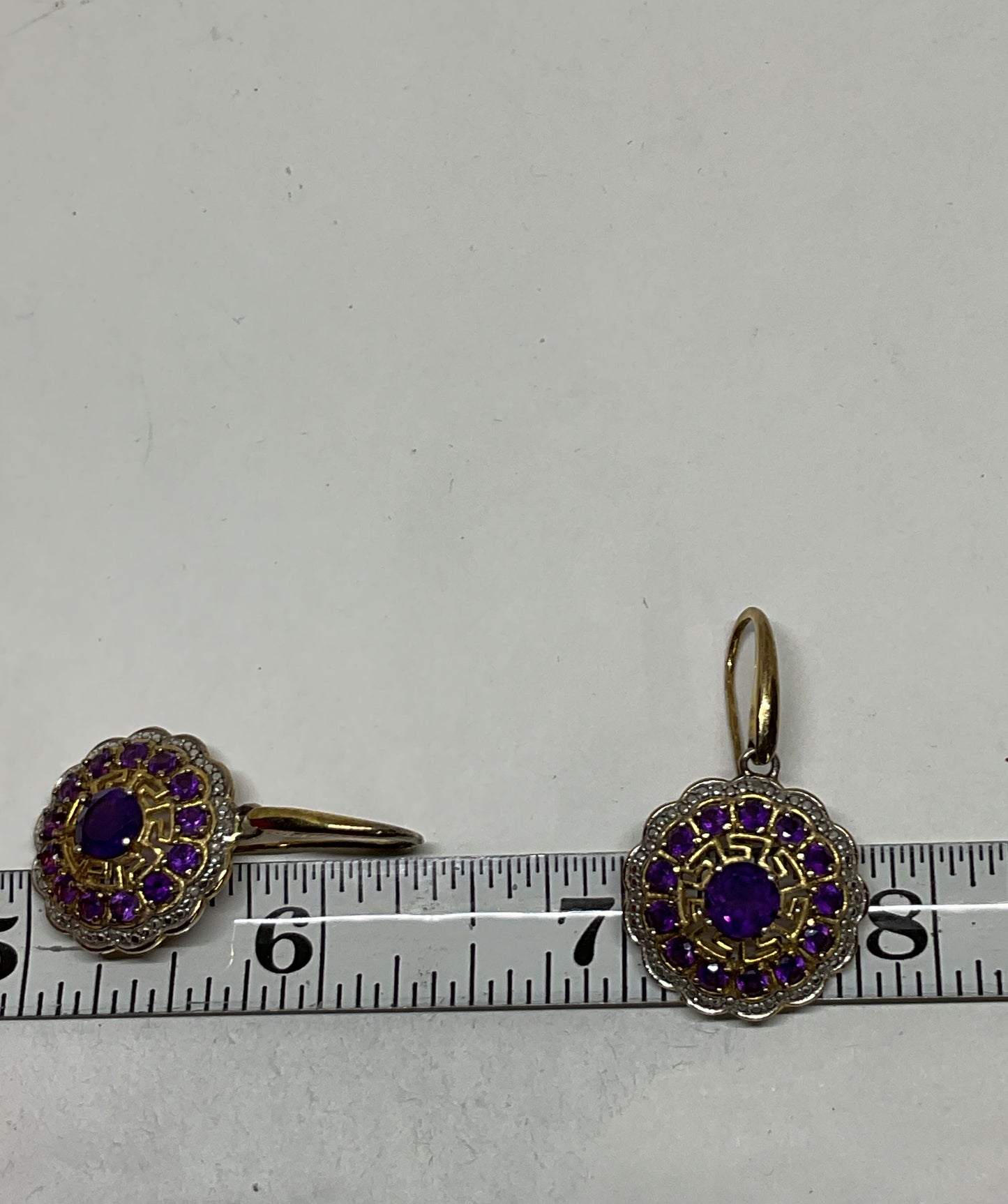 Gold Tone Sterling Silver Drop Earrings with Purple Amethysts