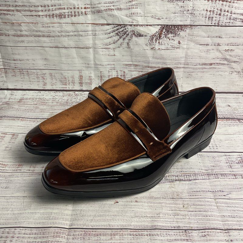 Stacy Adams Spratley Moc-Toe Brown Patent Leather Loafer Dress Shoe Men's sz 12