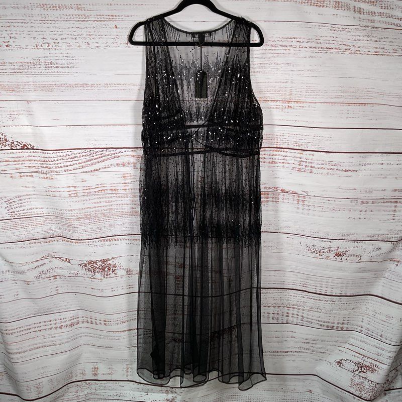NWT AllSaints Robyn Black Shear Sequin Embellished Wrap Dress - Size 10