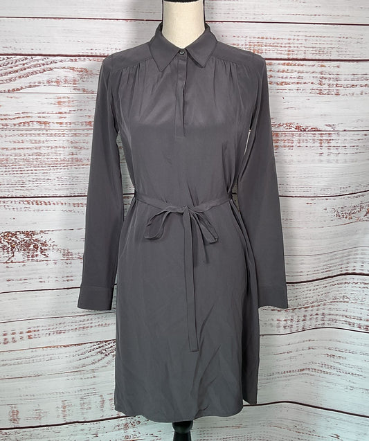 Cuyana Gathered Silk Shirt Dress Gray XS