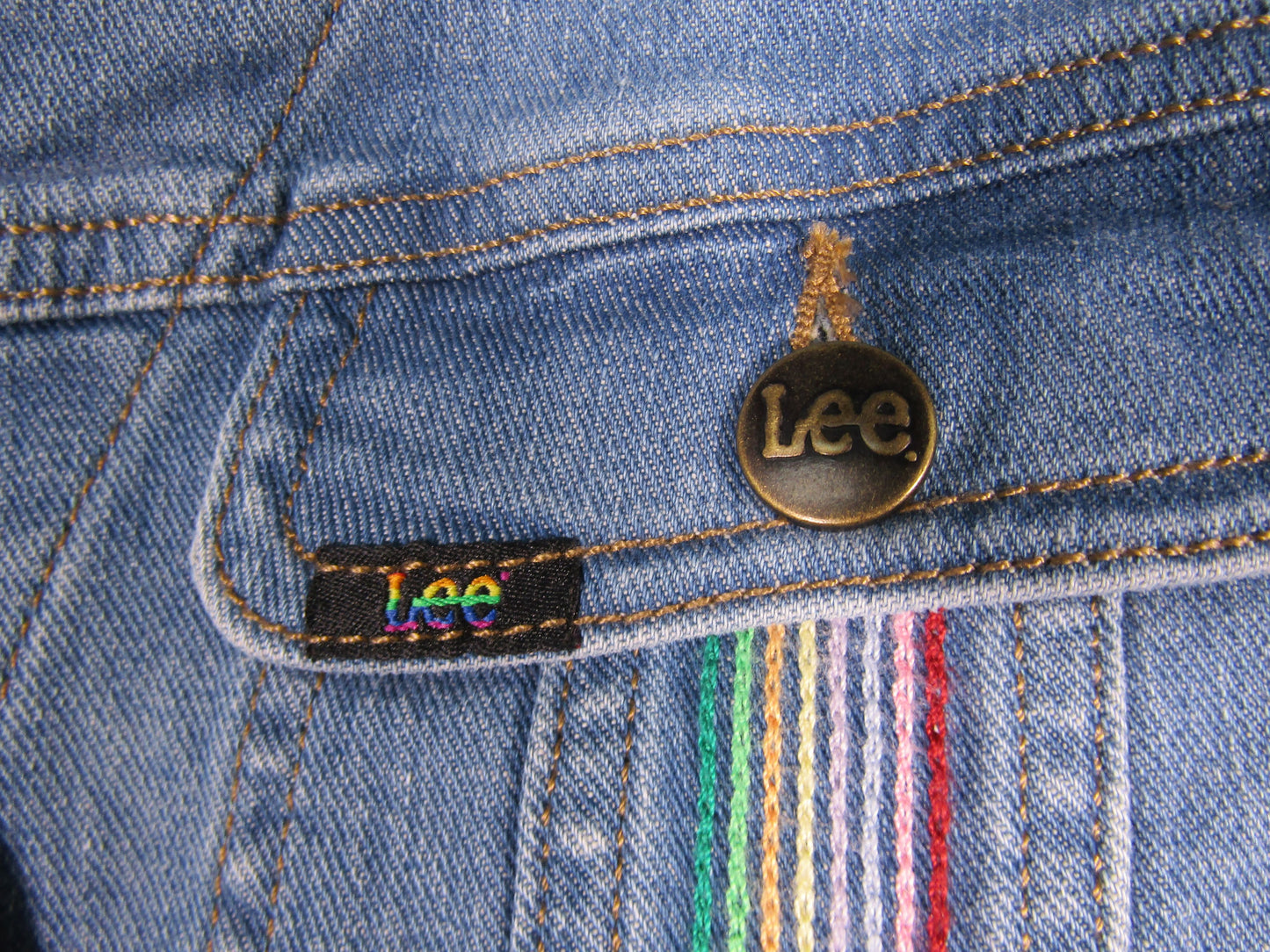 Lee Pride Women's Blue Denim Rainbow Accent Vest Size L