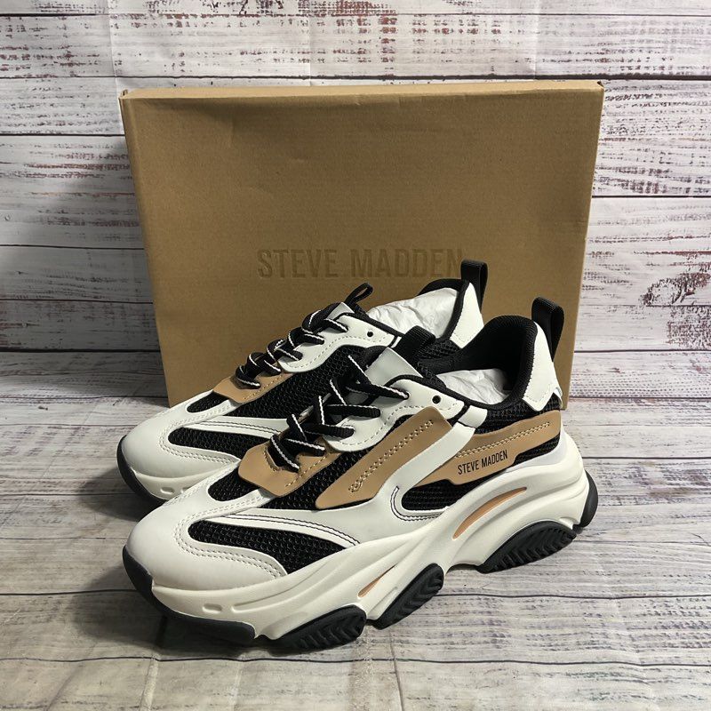 NOB Steve Madden Possession White/Black/Tan Chunky Sneaker Women's Size 9