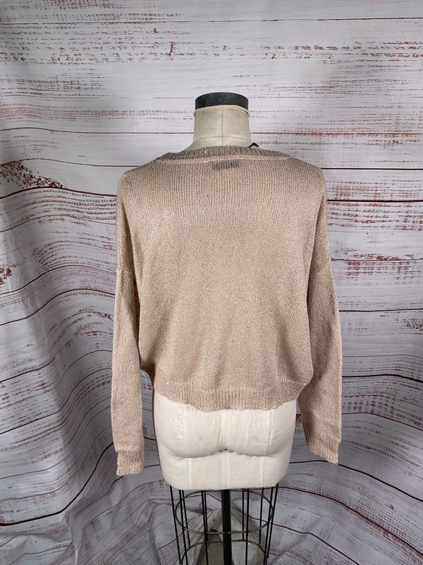 NWT LNA Clothing Women's Knit Shimmer Cropped Beige Sweater Size S