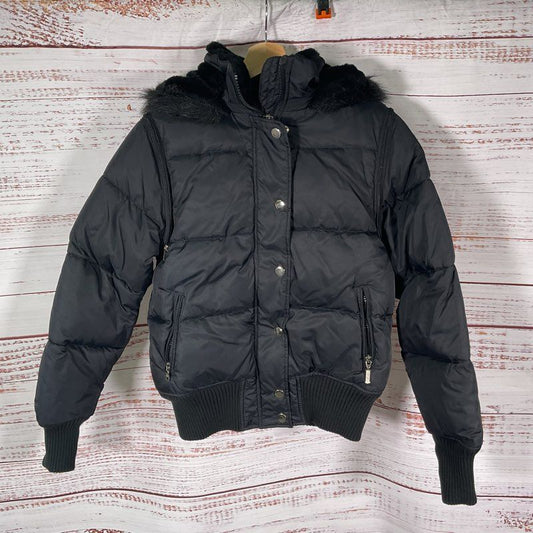 11 by Venus Williams Black Zip Sleeve Hooded Puffer Jacket - Size M