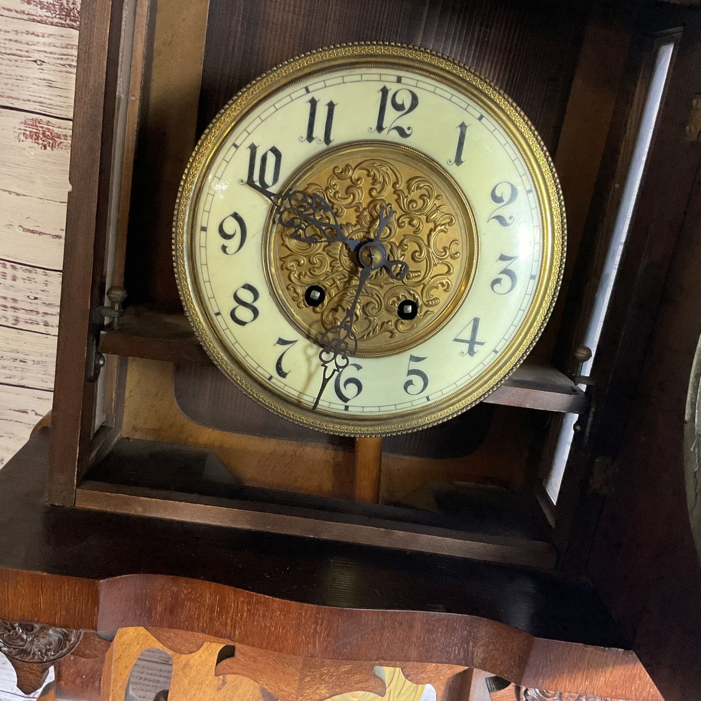 ANTIQUE German Oak Wood Pendulum Wall Clock with Keys- 28"